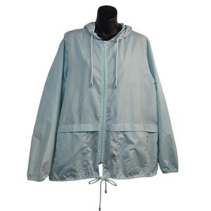 Hount Women's Lightweight Blue Hooded Raincoat Windbreaker Jacket Size XL